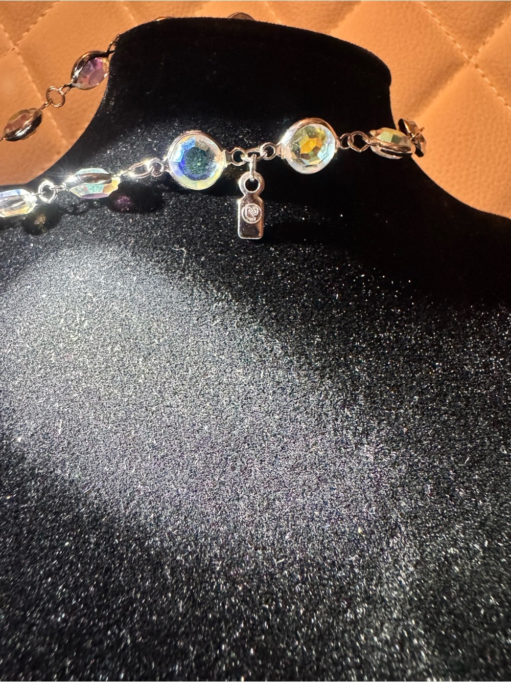 Rare Swarovski Aurora Borealis Crystal Opera Necklace Silver Tone 36” Y2K - Picture 5 of 5